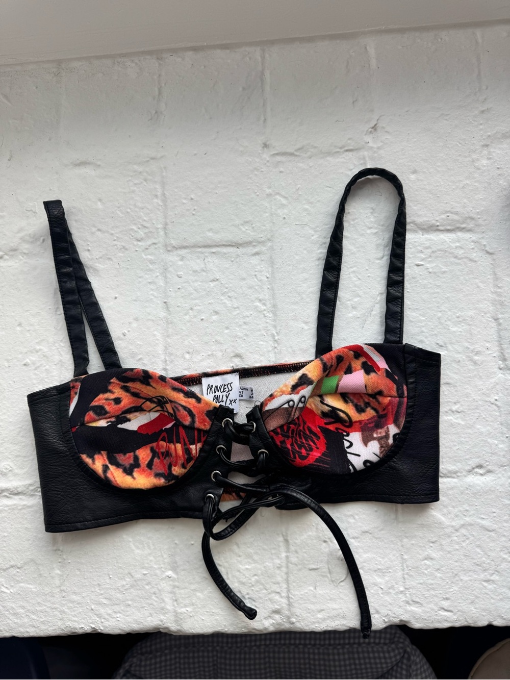 Princess Polly Black Lace-Up Printed Underwire Bralette with Multicolor Cups